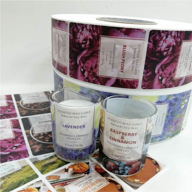 Custom Printed  Adhesive Paper Sticker Logo Waterproof PVC Sticker Labels for Scent Candles Natural Soy Wax Packaging Tags